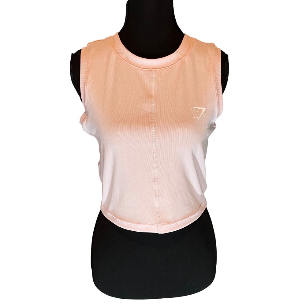 Gymshark Womens Pink Ribbed Open Back Crop Tank Top Size M Sporty Athleisure